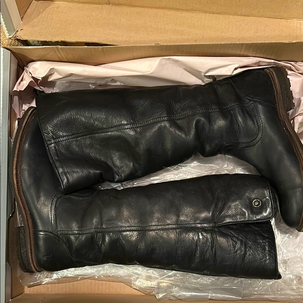 Frye Mara Button Tall Shearling Lined Boots, Black, Size 8, EUC!